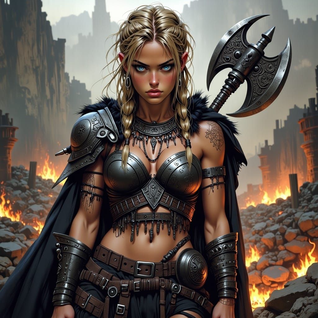 Fierce Armored Warrior on Battlefield