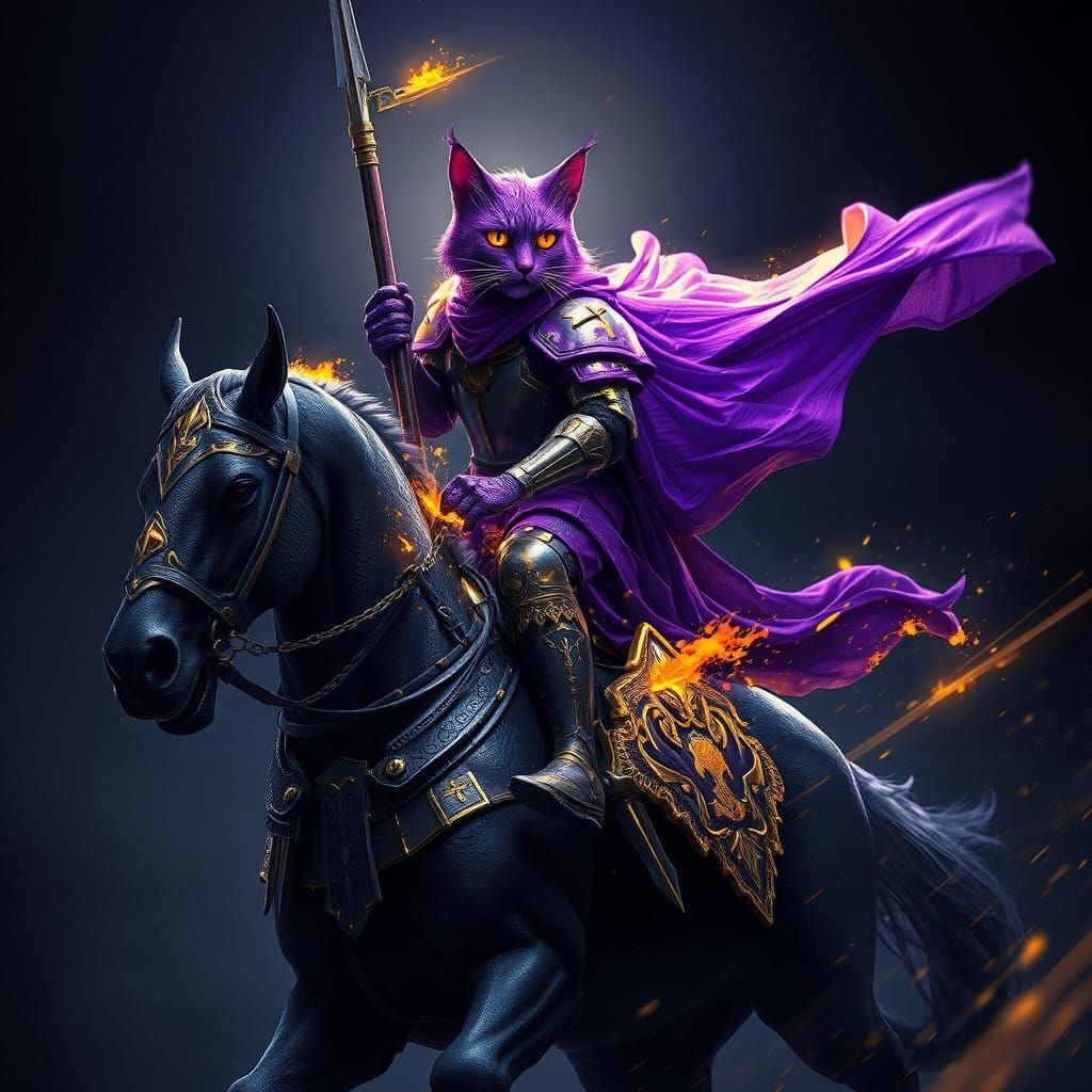 Cyberpunk Fantasy Knight Cat on Horse