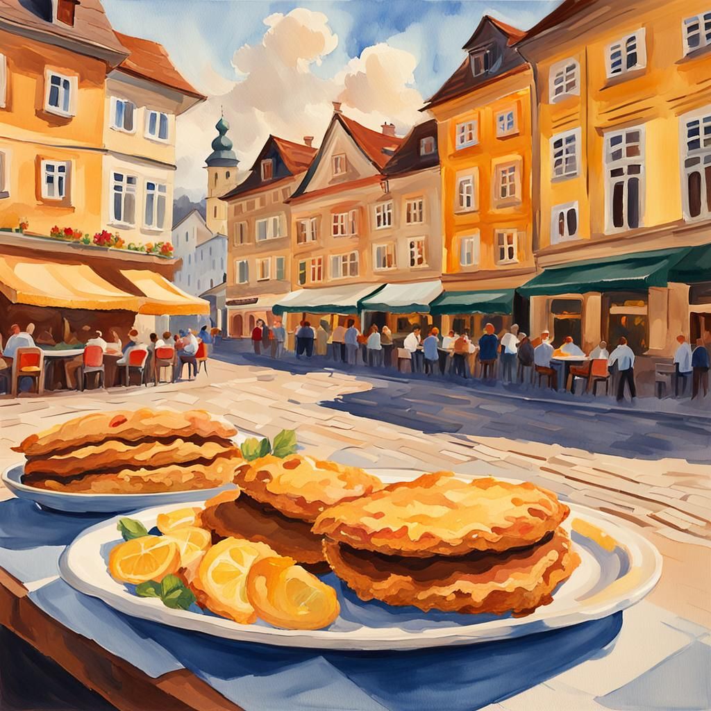 Austrian Schnitzelsemmel in Gouache Impressionist Style