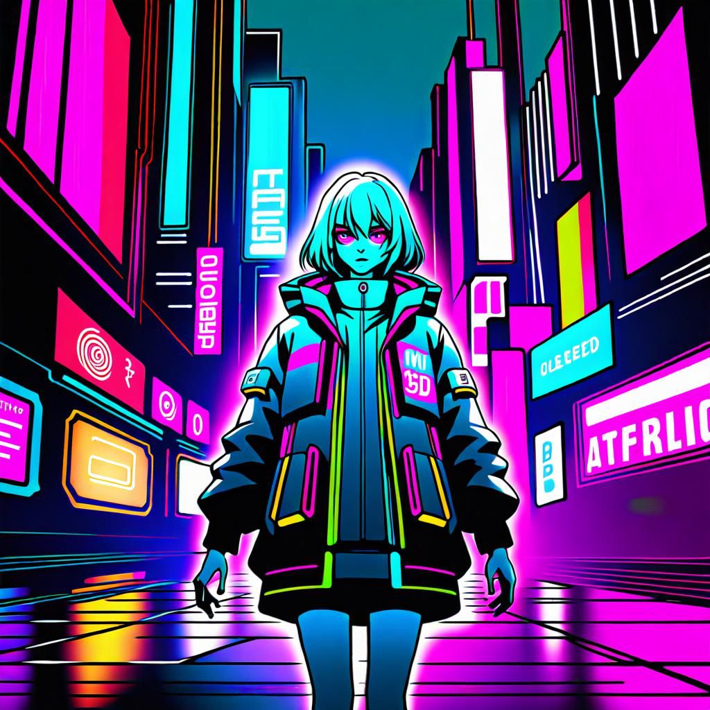 Cyberpunk Anime Girl in Polychromatic Cityscape