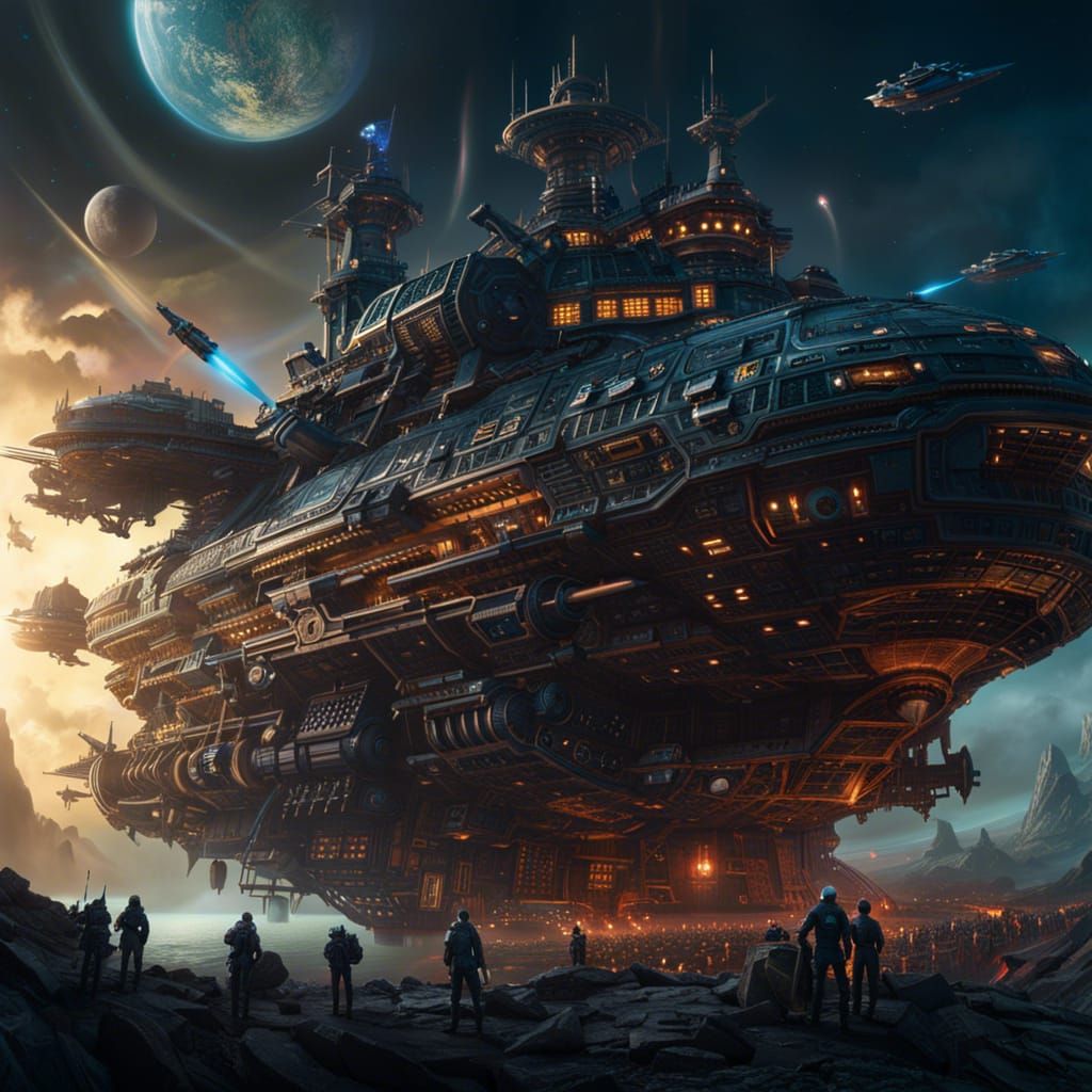 Space Pirates Ambush Spaceship in Digital Painting