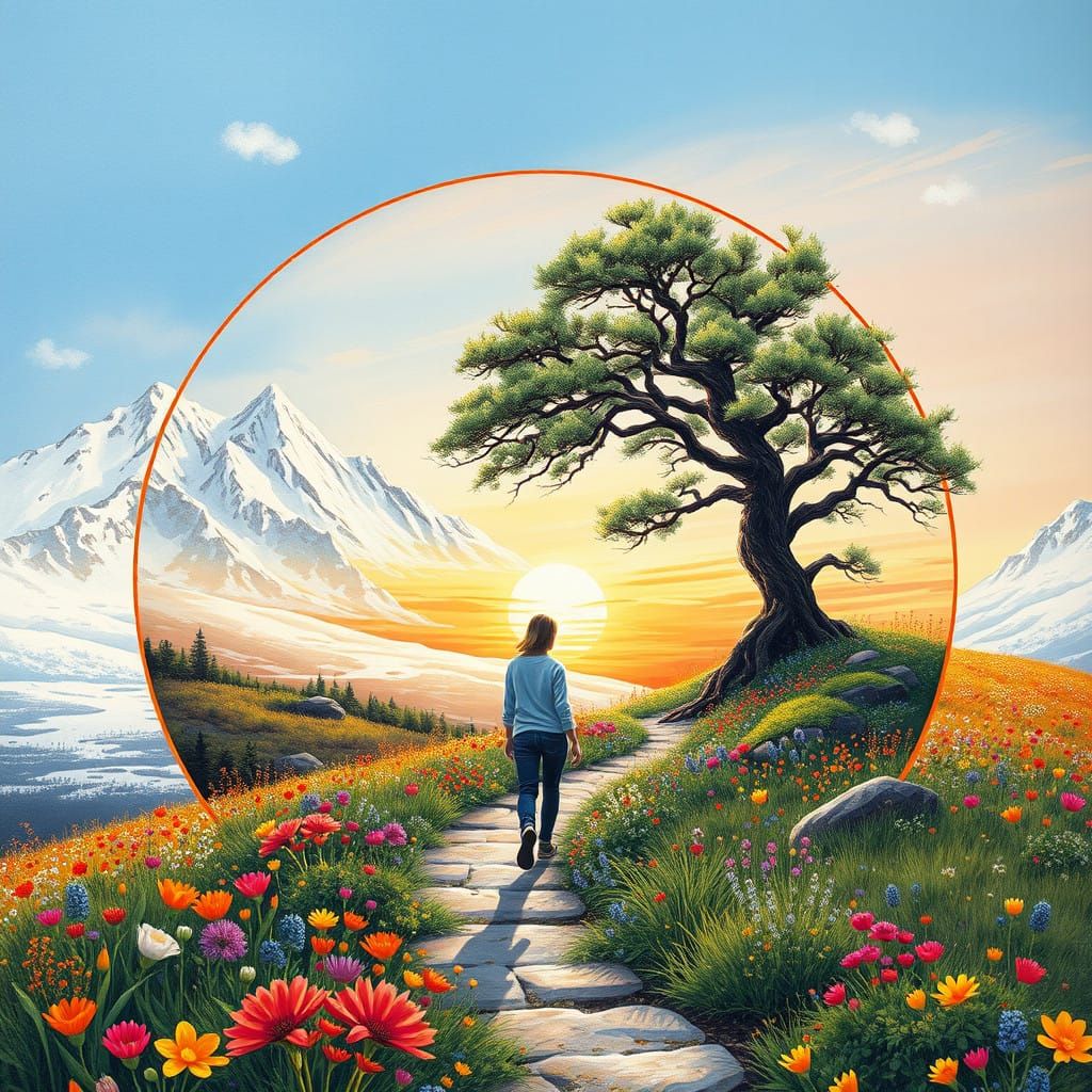 Vibrant Summer Oasis Amidst Monochromatic Winter Wonderland