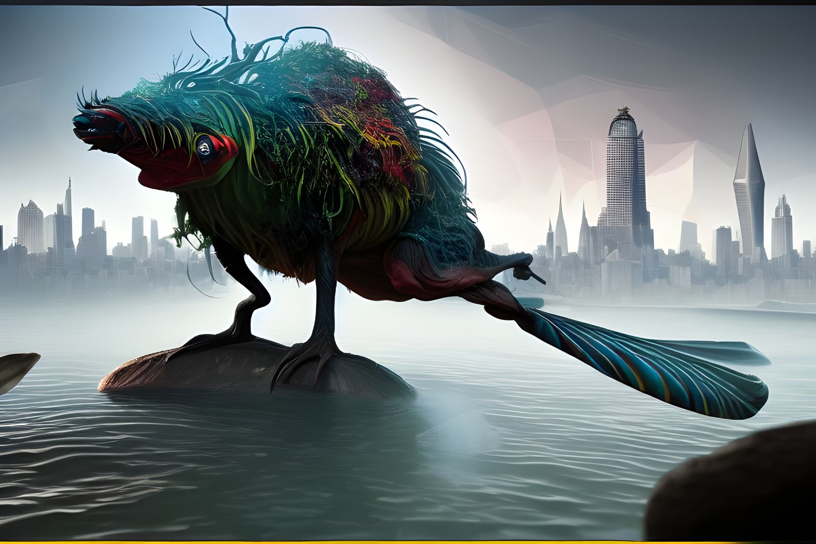 Futuristic Cityscape with Bizarre Creatures