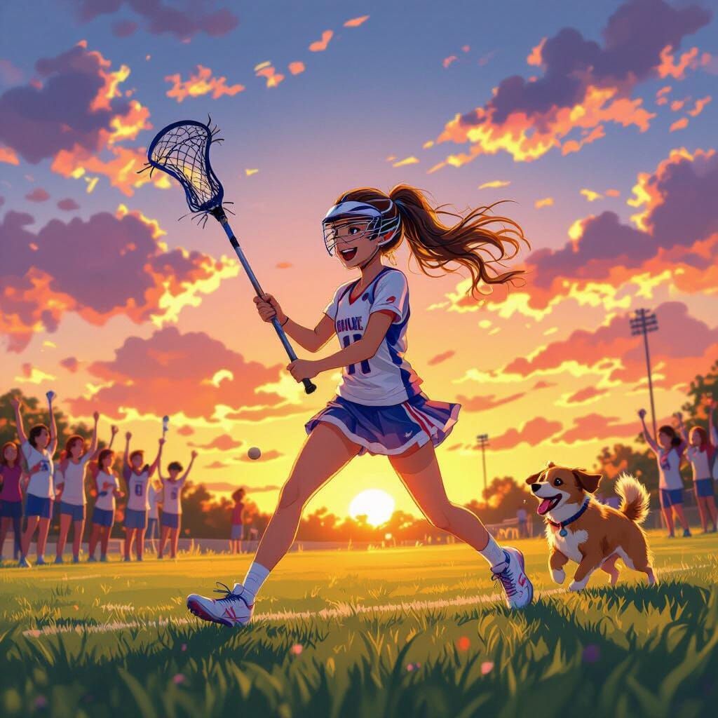 Teen Lacrosse Player Scores Goal in Surreal Style