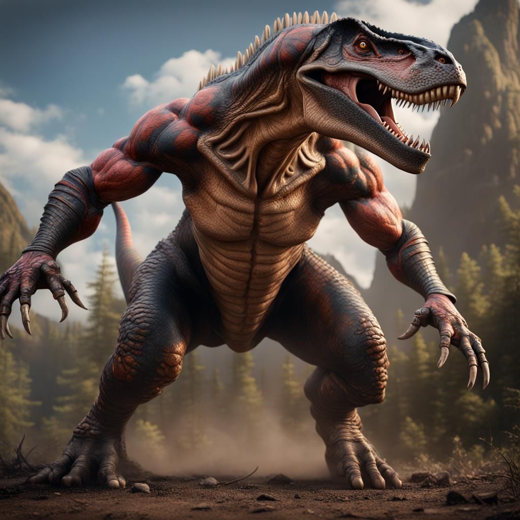 Allosaurus Warrior: Hyperrealistic Full Body Matte Painting