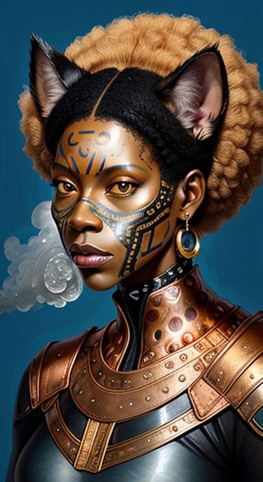 Afropunk Feline Portrait in Surrealist Style