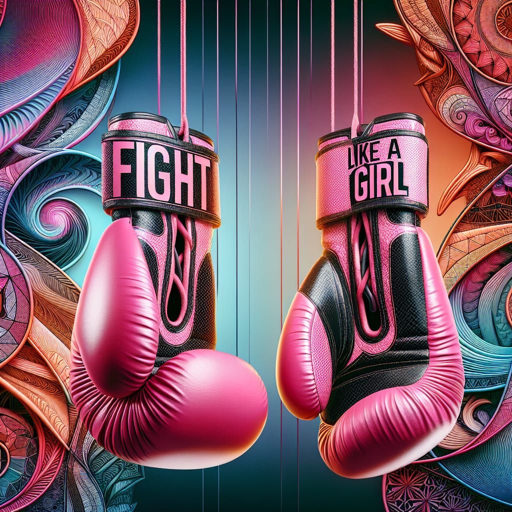 Pink Boxing Gloves with Slogan in Epic Style