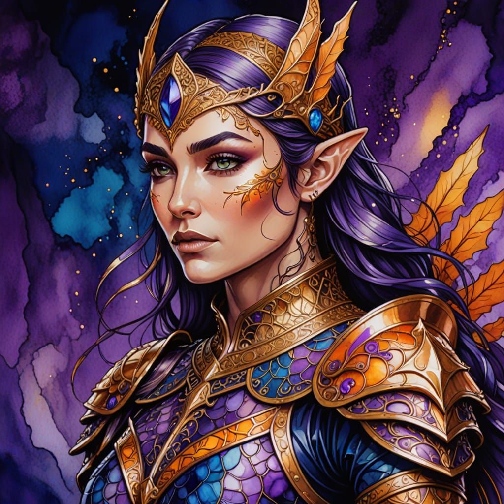 Exquisite Elven Knight in Vibrant Fantasy Armor