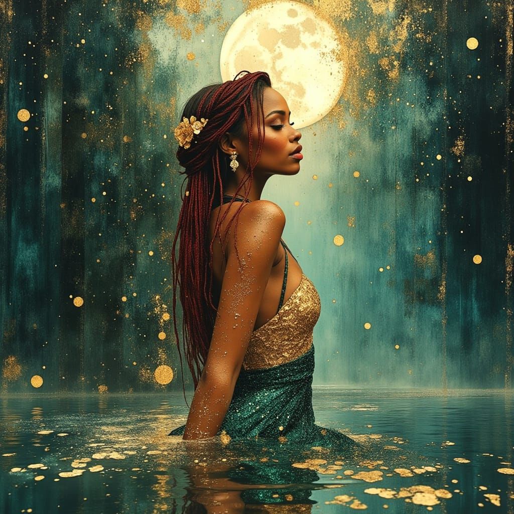 Ethereal African Mermaid in Divine Oil Painting