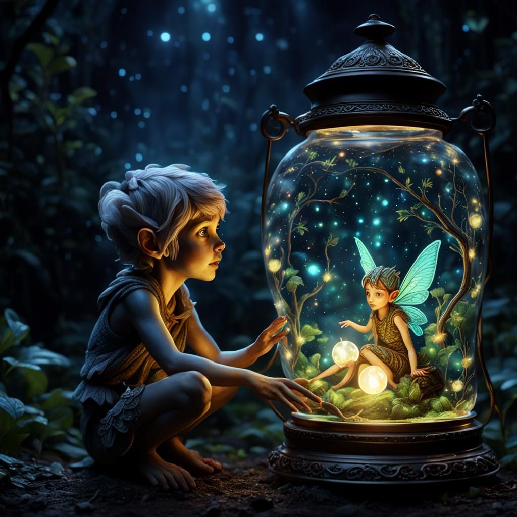 Pixie in Lantern: Hyperrealistic Dark Fantasy