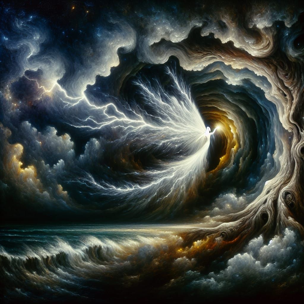 Goddess of Light Emerges in Surreal Storm