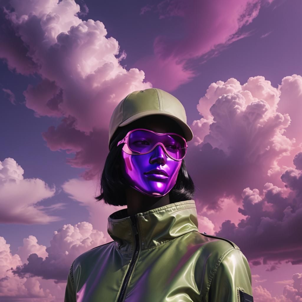 Neon Masked Mannequin in Post-Apocalyptic Cityscape