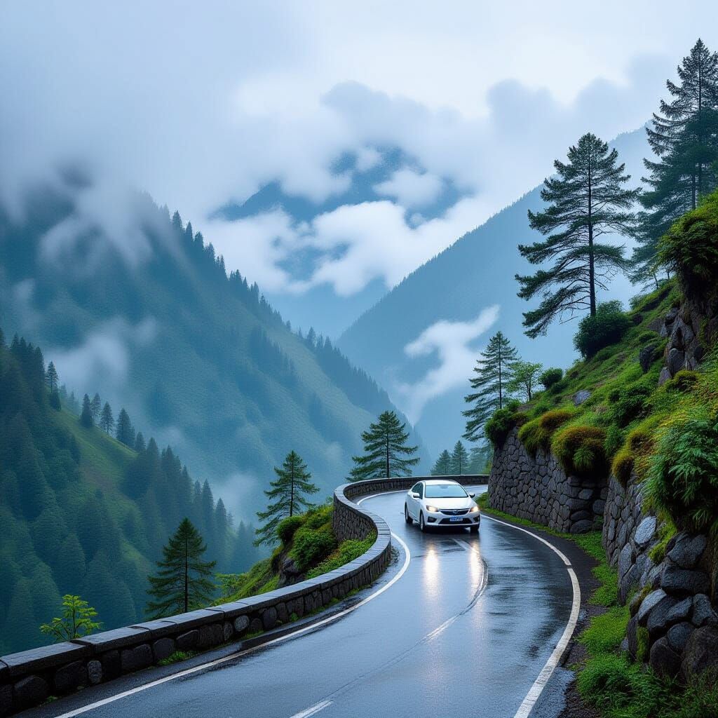 Monsoon Mountain Road in Himachal Pradesh, Photorealistic