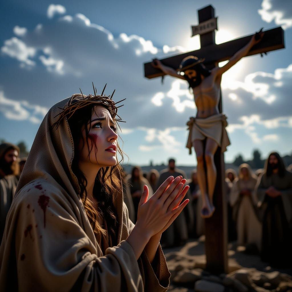 Mary's Grief: Jesus on the Cross in Dramatic Light