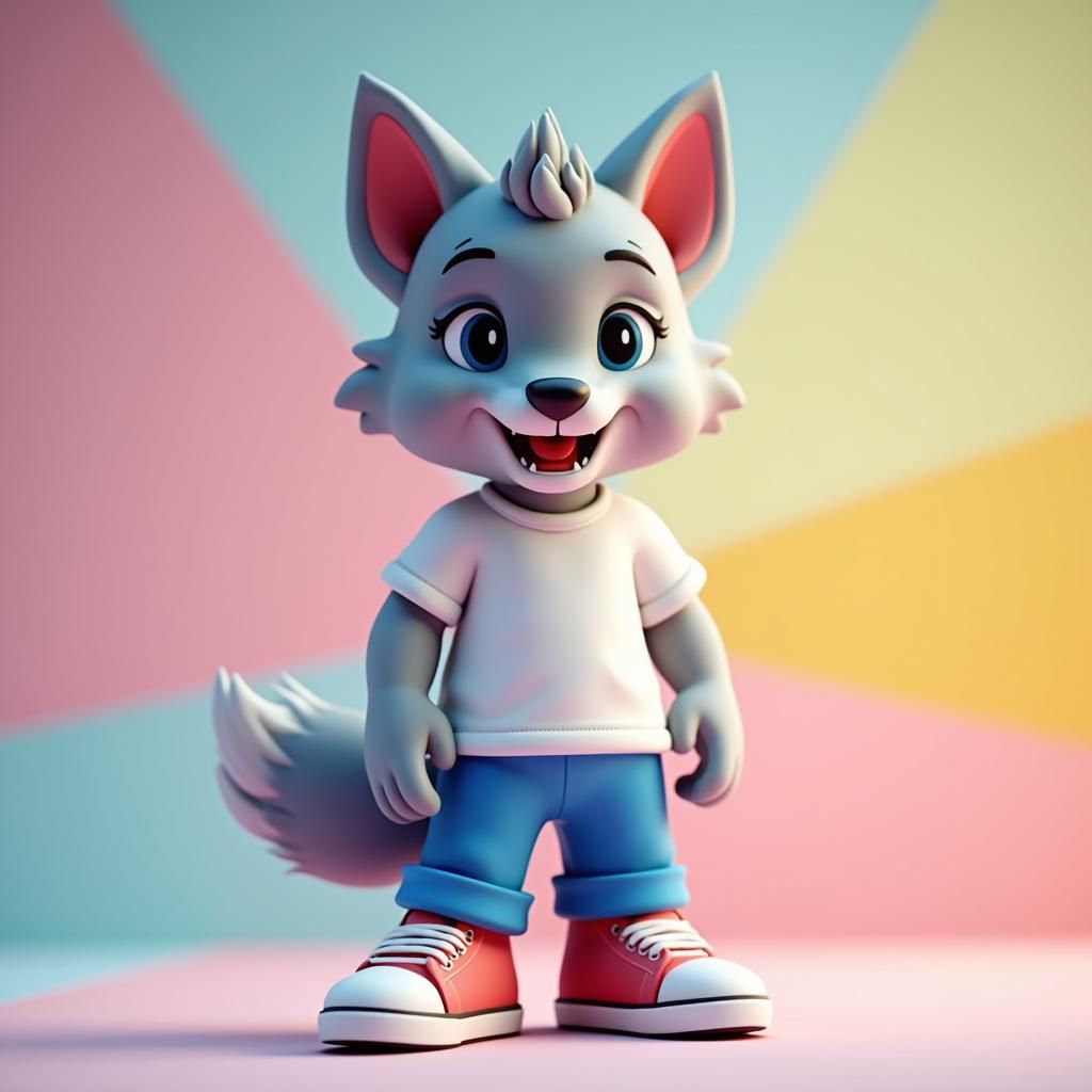 Cute 3D Gray Wolf Mascot in Converse