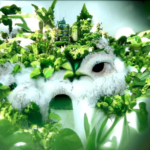 Rabbit Owl Hybrid in Overgrown City Garden
