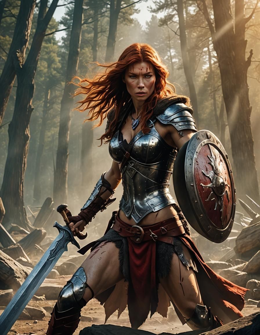 Red Sonja: Athletic Barbarian Warrior in Comic Book Style