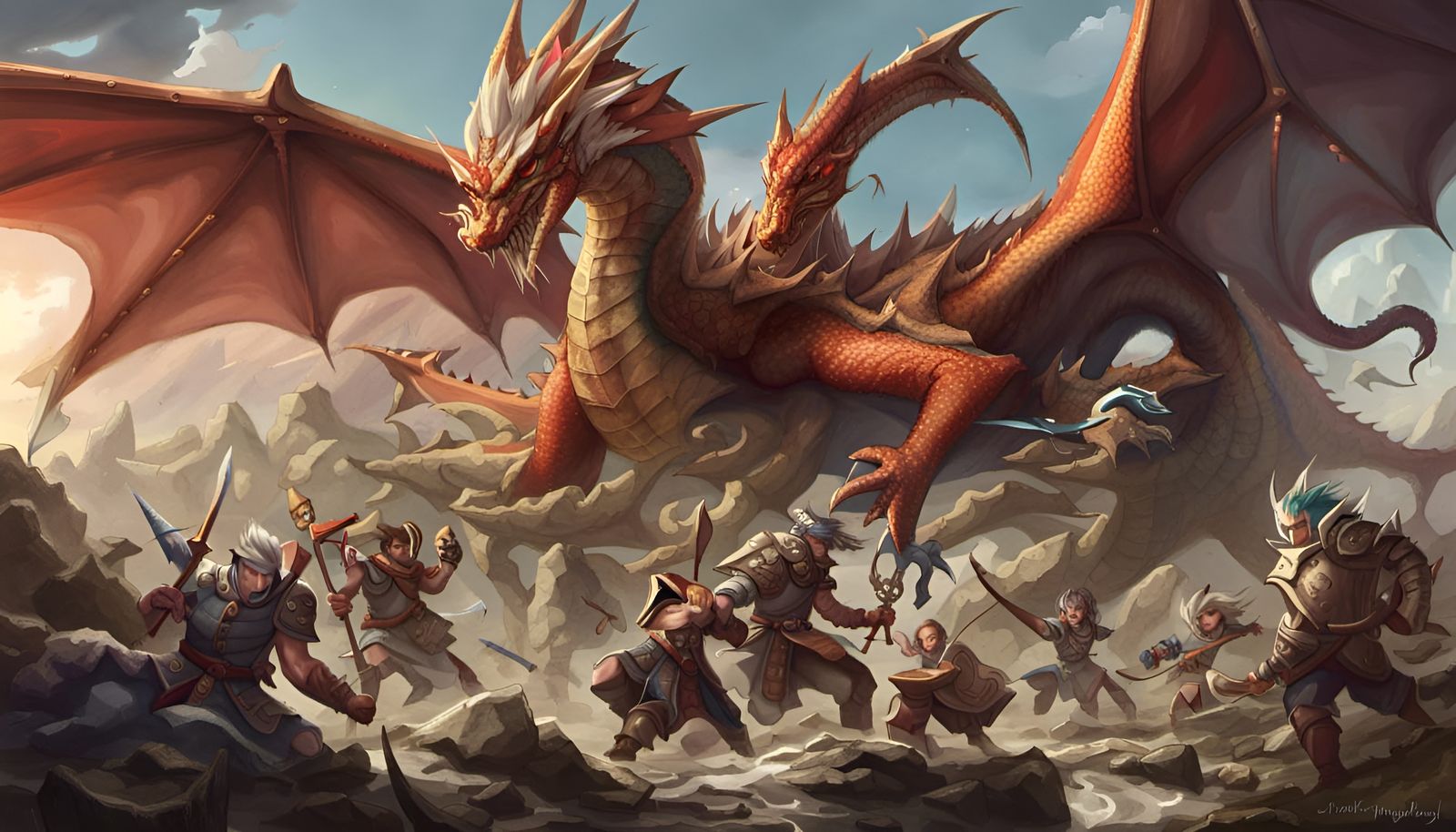 Fantasy Team Faces Dragon in Epic Battle