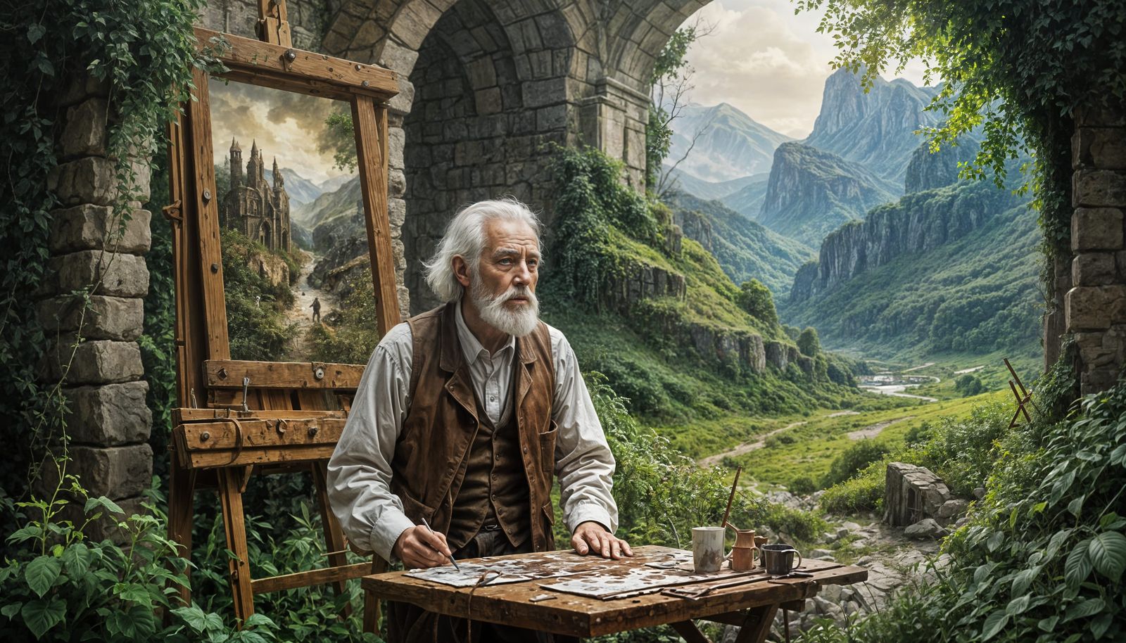 Fantasy Artist at Work in Ancient Ruins