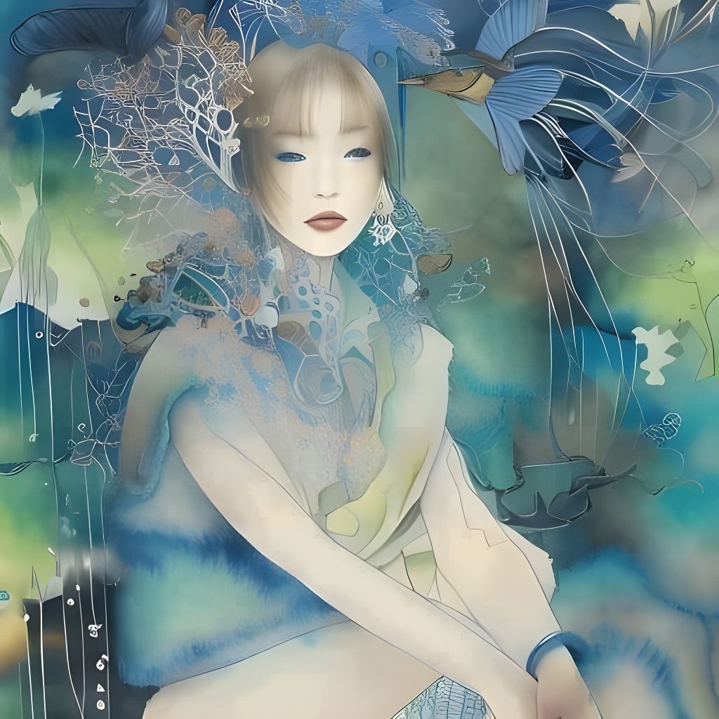 Turquoise Watercolor Painting by Keiko Tanabe