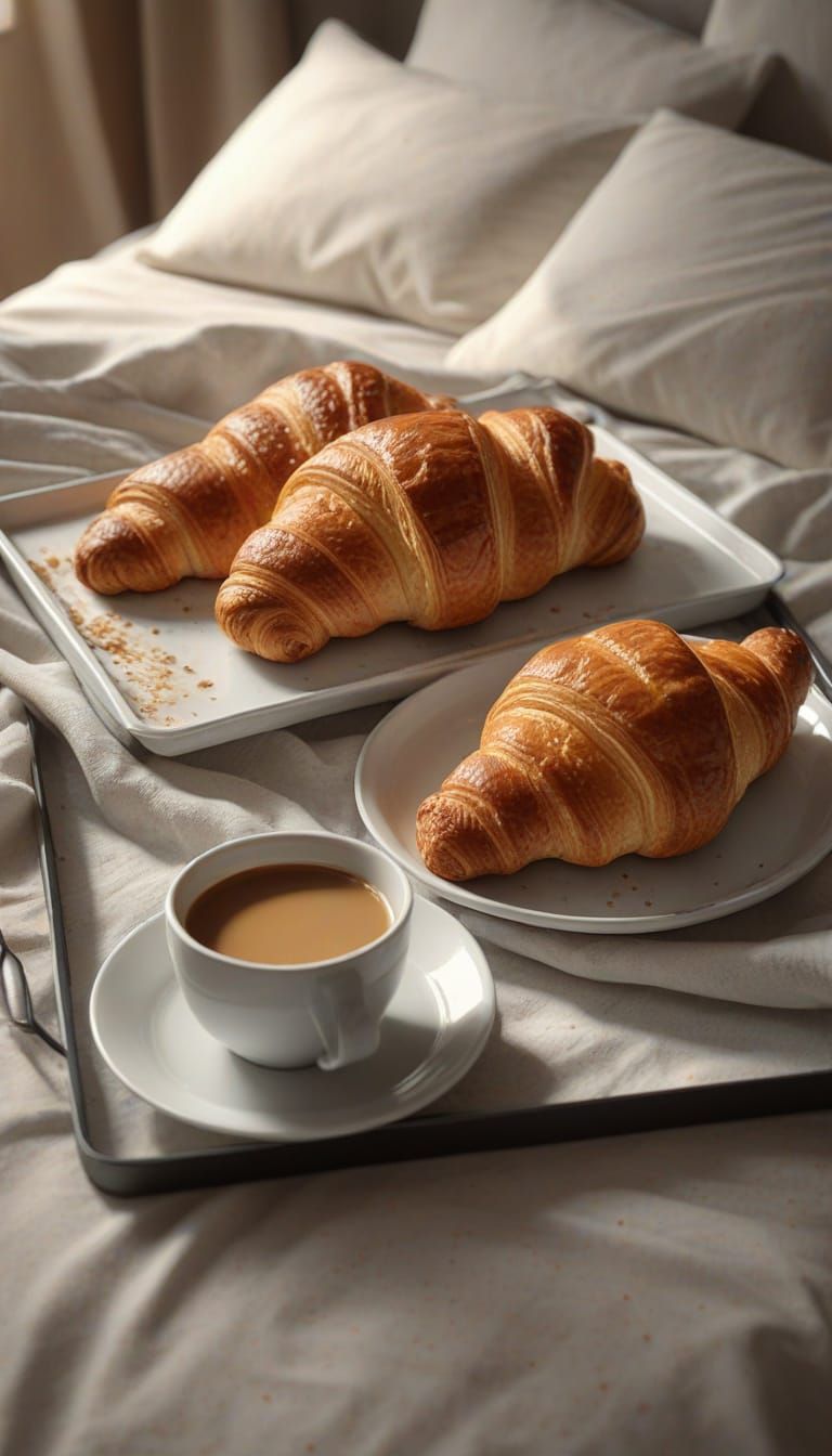 Warm Morning Breakfast on Bed, Digital Painting