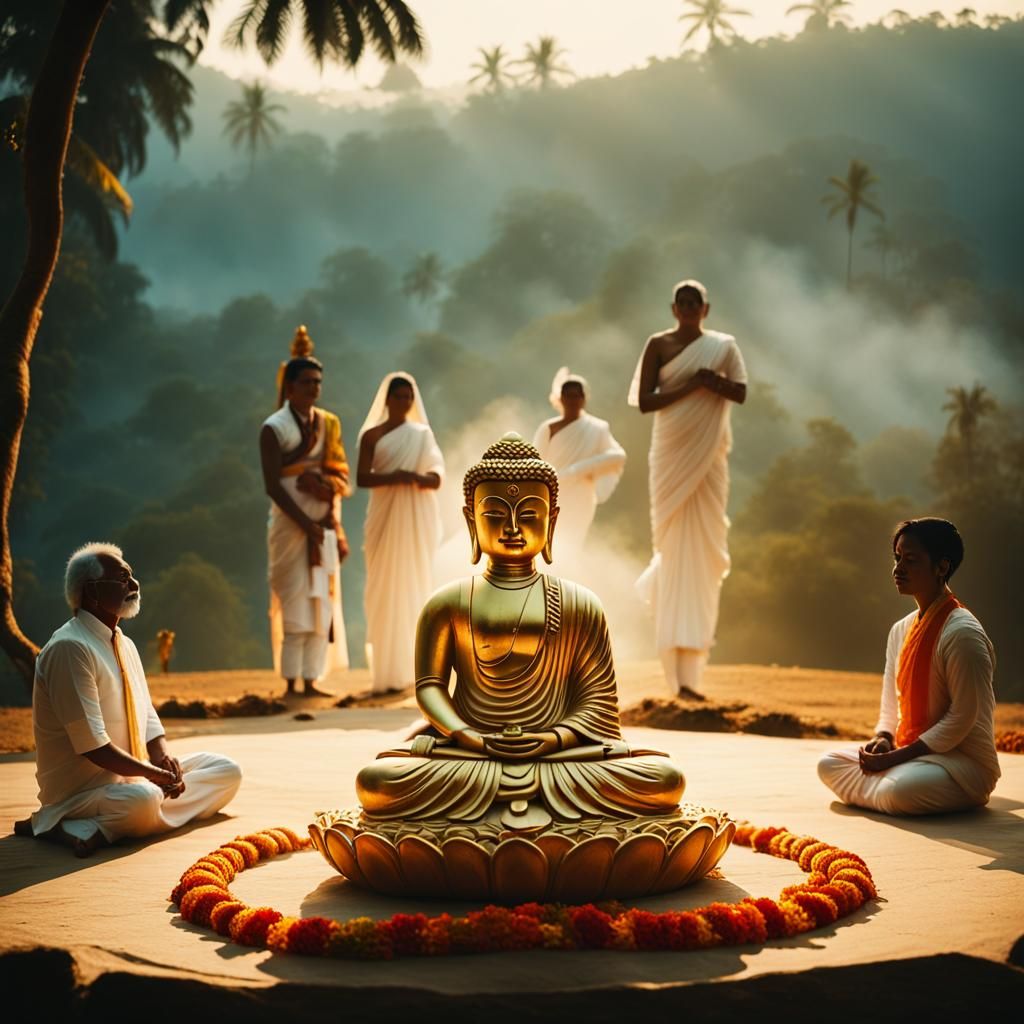 Buddha and Kerala Wedding in Golden Light