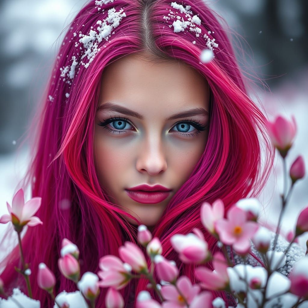 Enchanting Spring Goddess Surrounded by Pink Blooms in Seren...