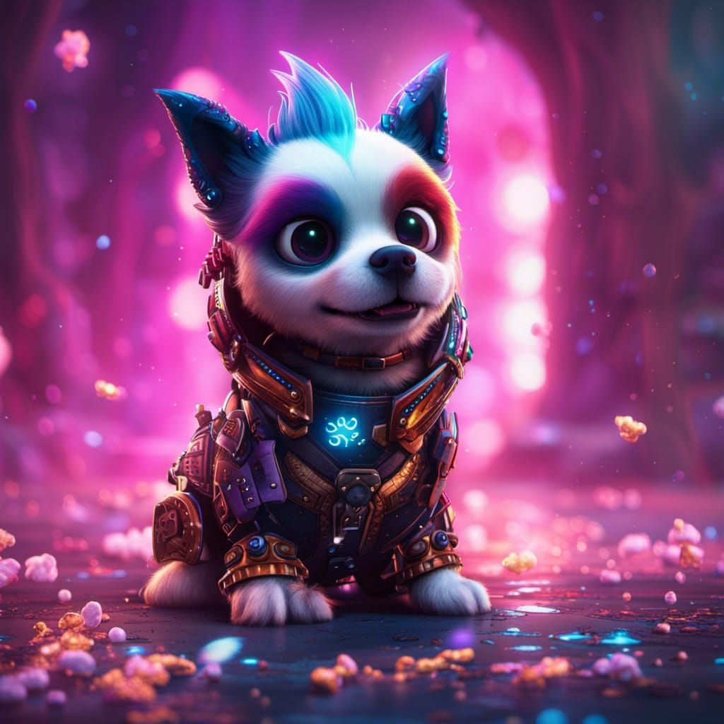 Emo Sparkledog Character in Detailed Matte Painting