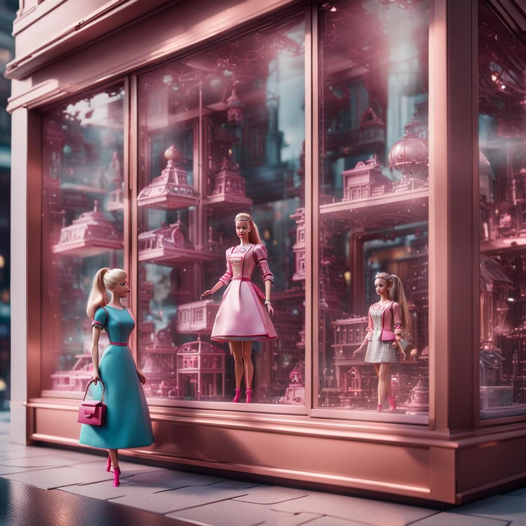 A toy store window Barbie