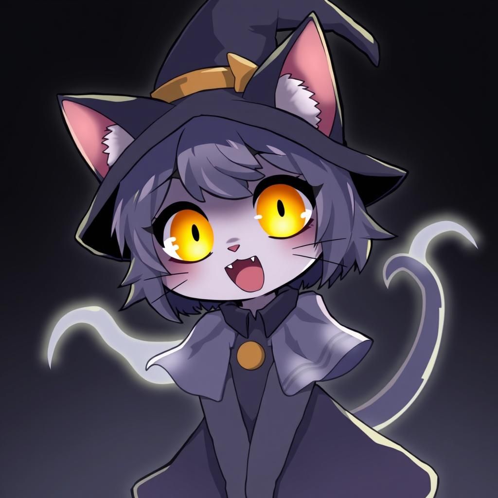 Spooky Cute Anime Catgirl Witch with Glowing Eyes