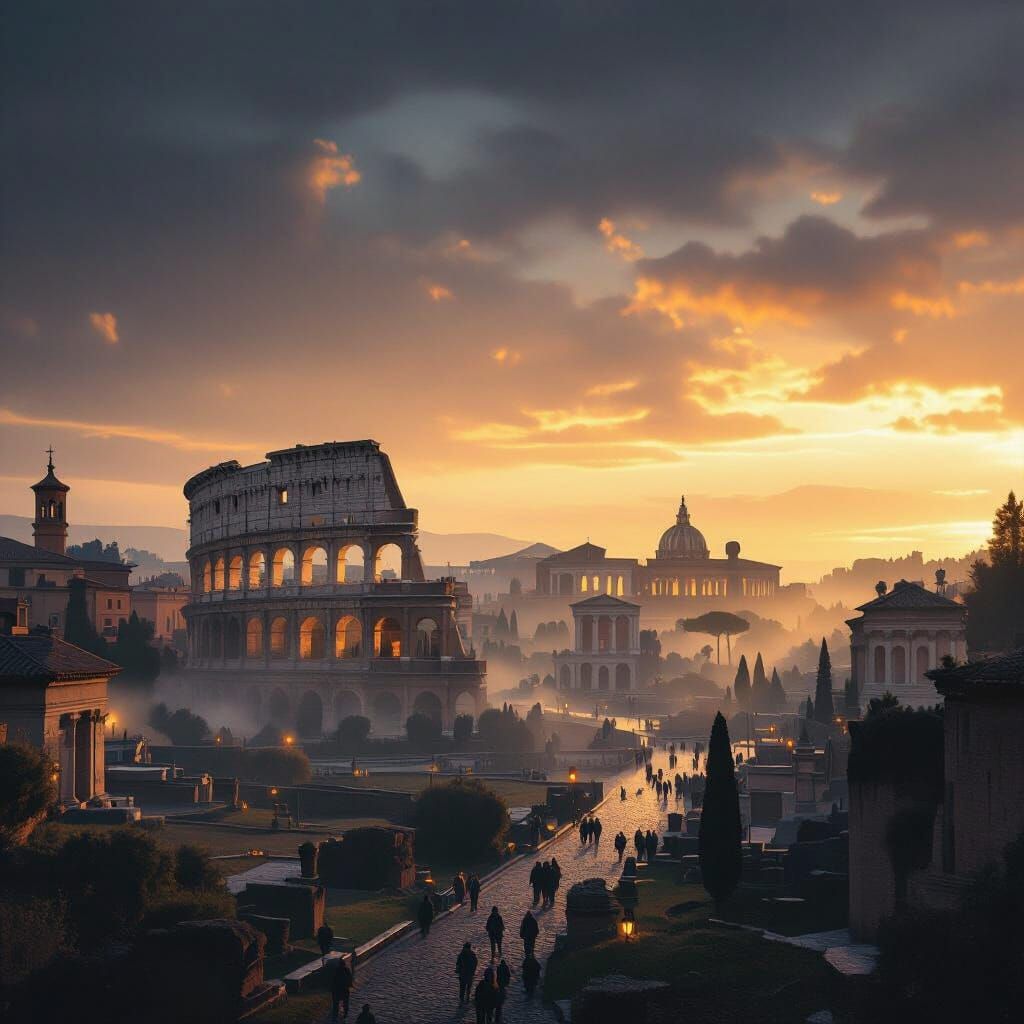 Ancient Rome at Dusk: Colosseum & Forum Cinematic View