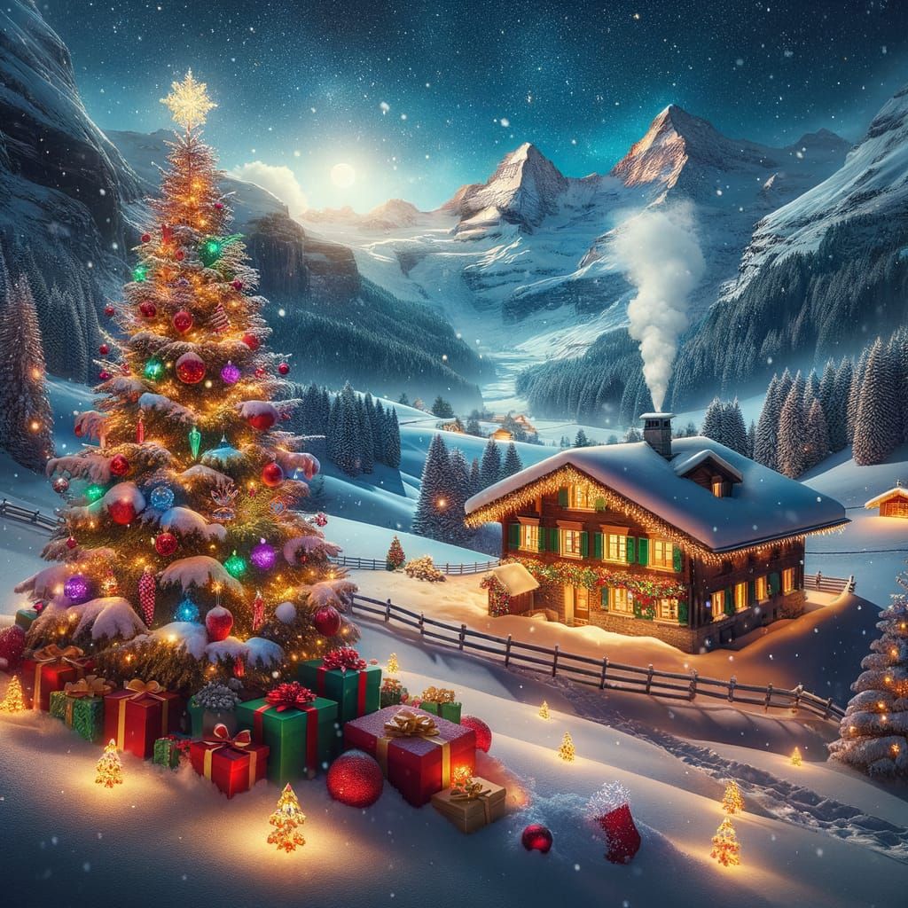 A beautiful Christmas scene in the Swiss Alps