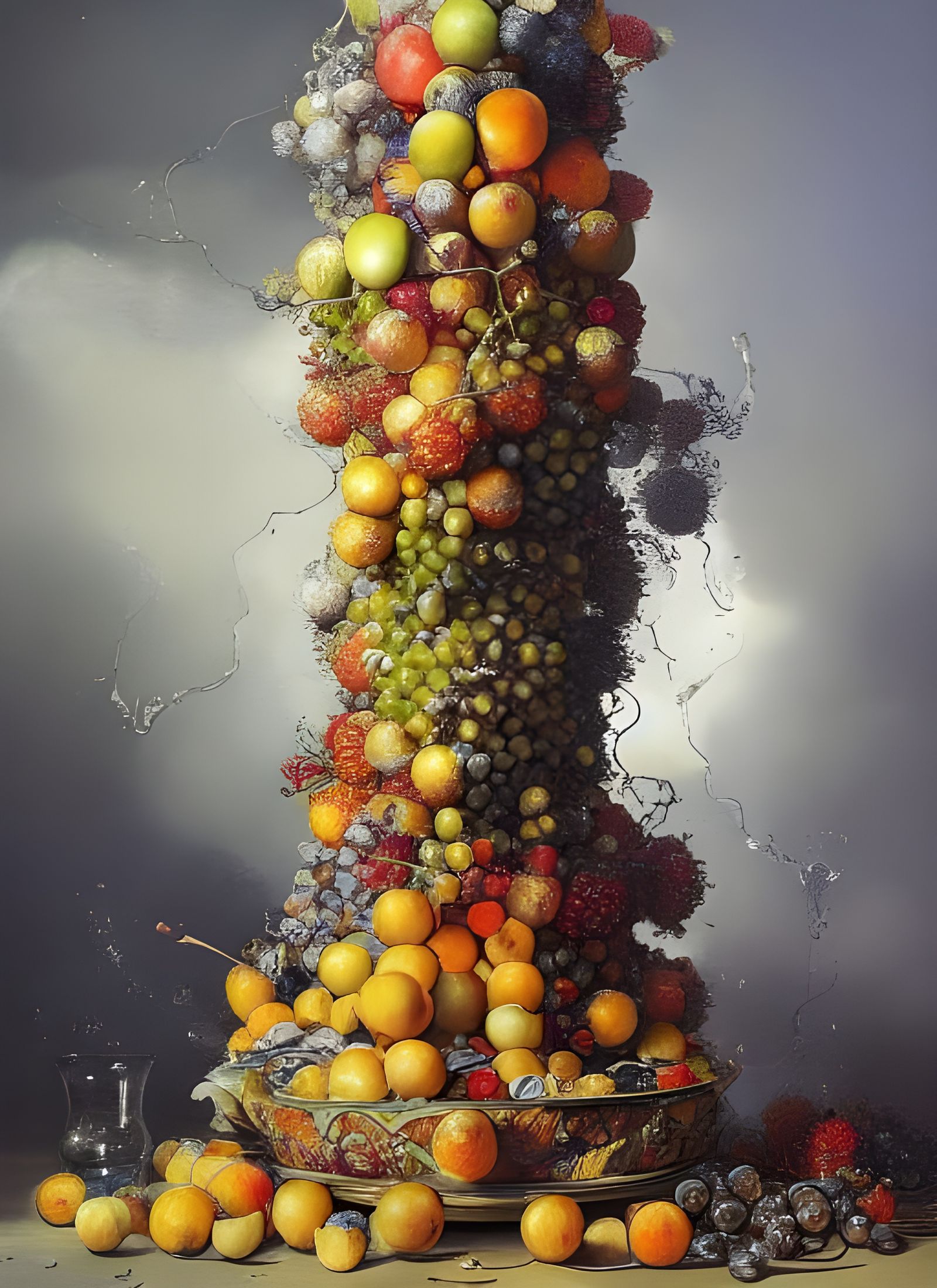 Tower of Fruits Still Life: Oil Painting