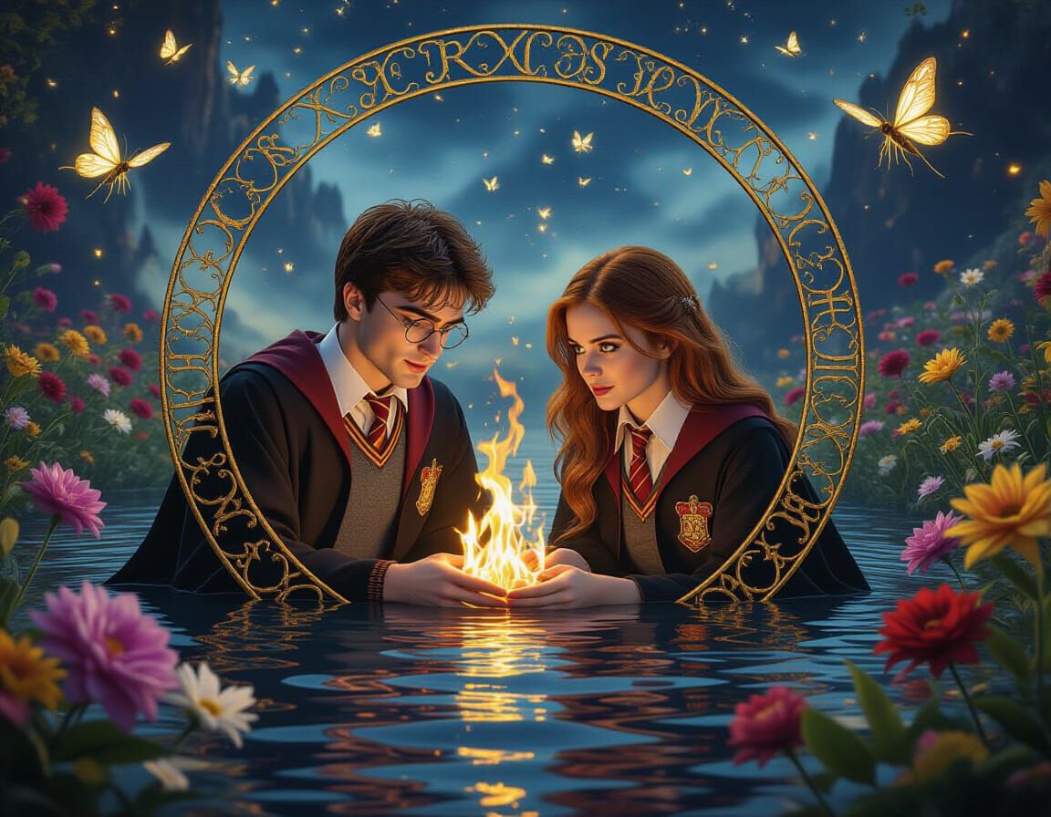Harry Potter and Ginny Weasley with Zodiac Symbols