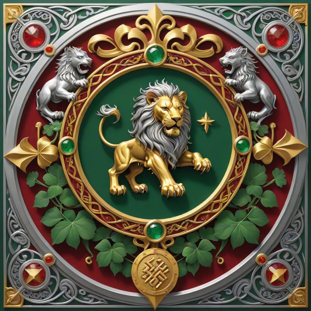Elegant Family Crest with Celtic Knotwork and Noble Lion