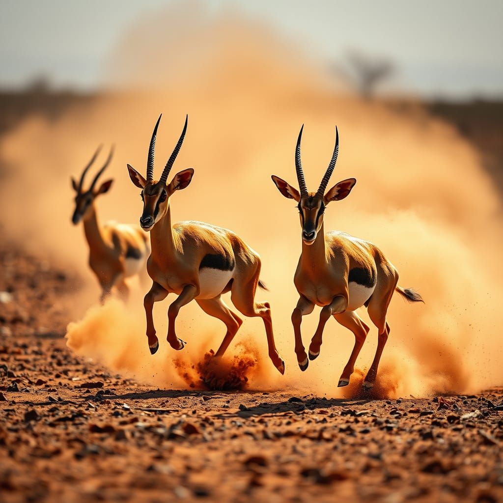 Thomson's Gazelles in Motion, African Savannah