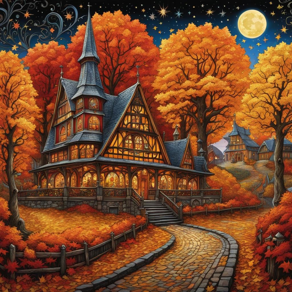 Gothic German Beer Festival in Autumn Landscape