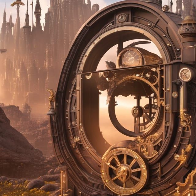 Time Machine with Dinosaurs: Detailed Digital Painting