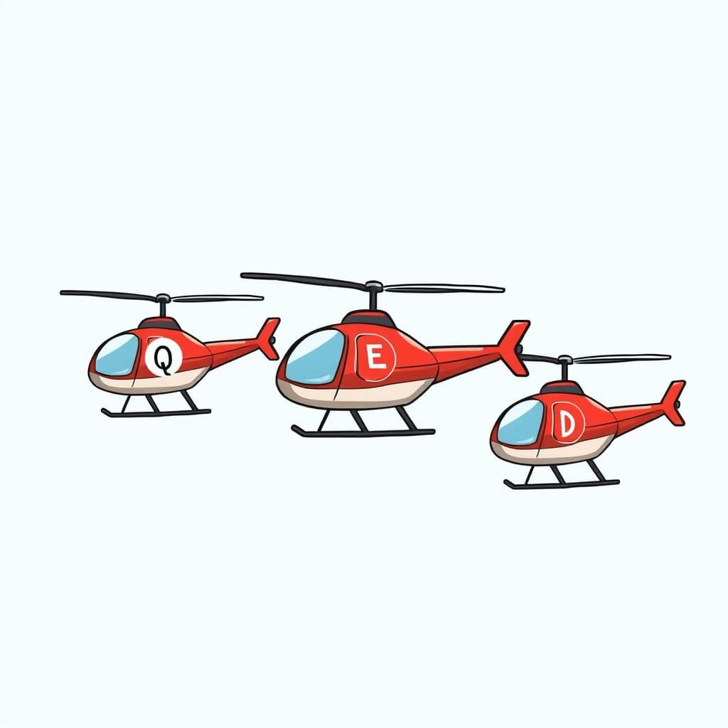 Three Cartoon Helicopters Flying in Sky