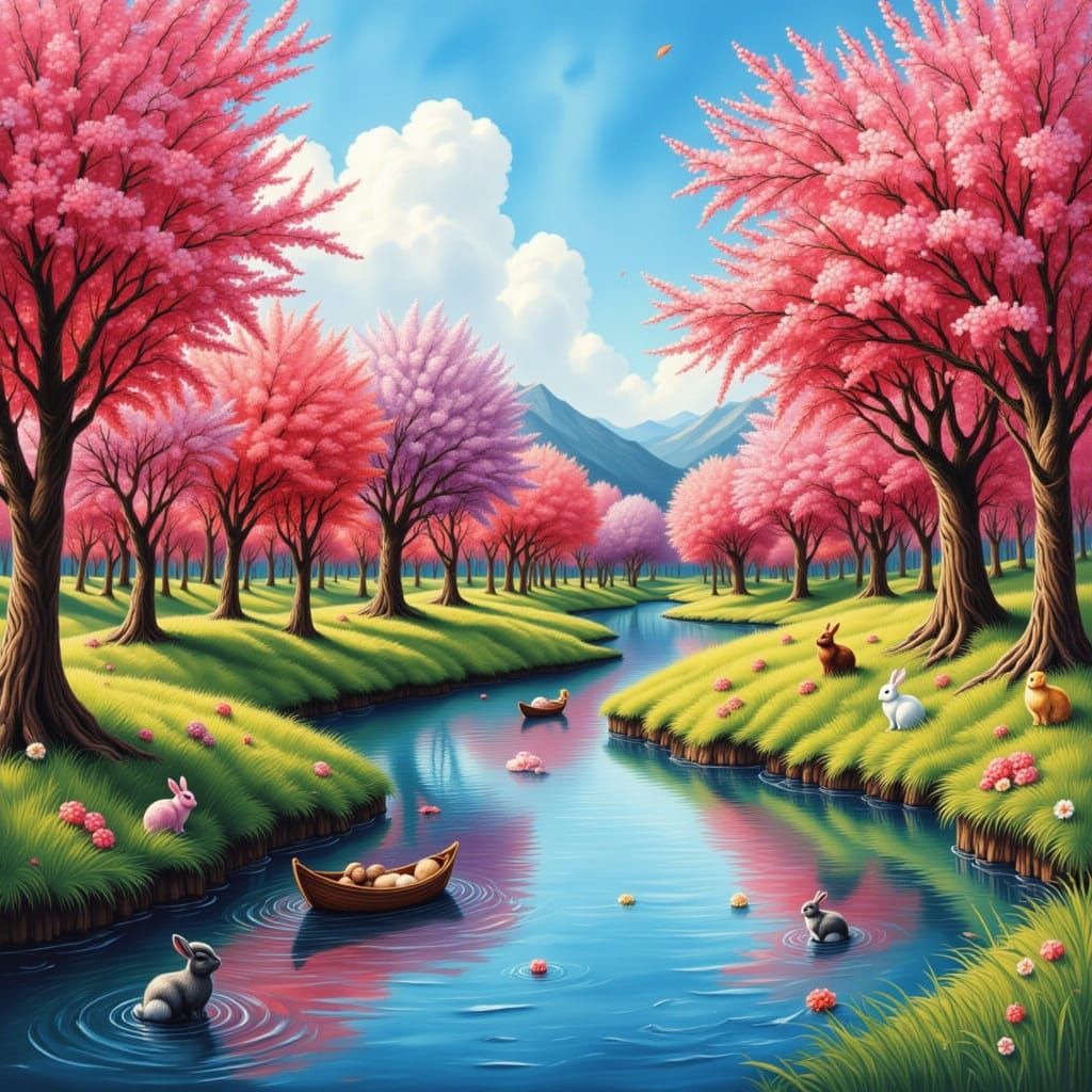 Whimsical Candy Landscape: Chocolate River & Candy Cane Tree...