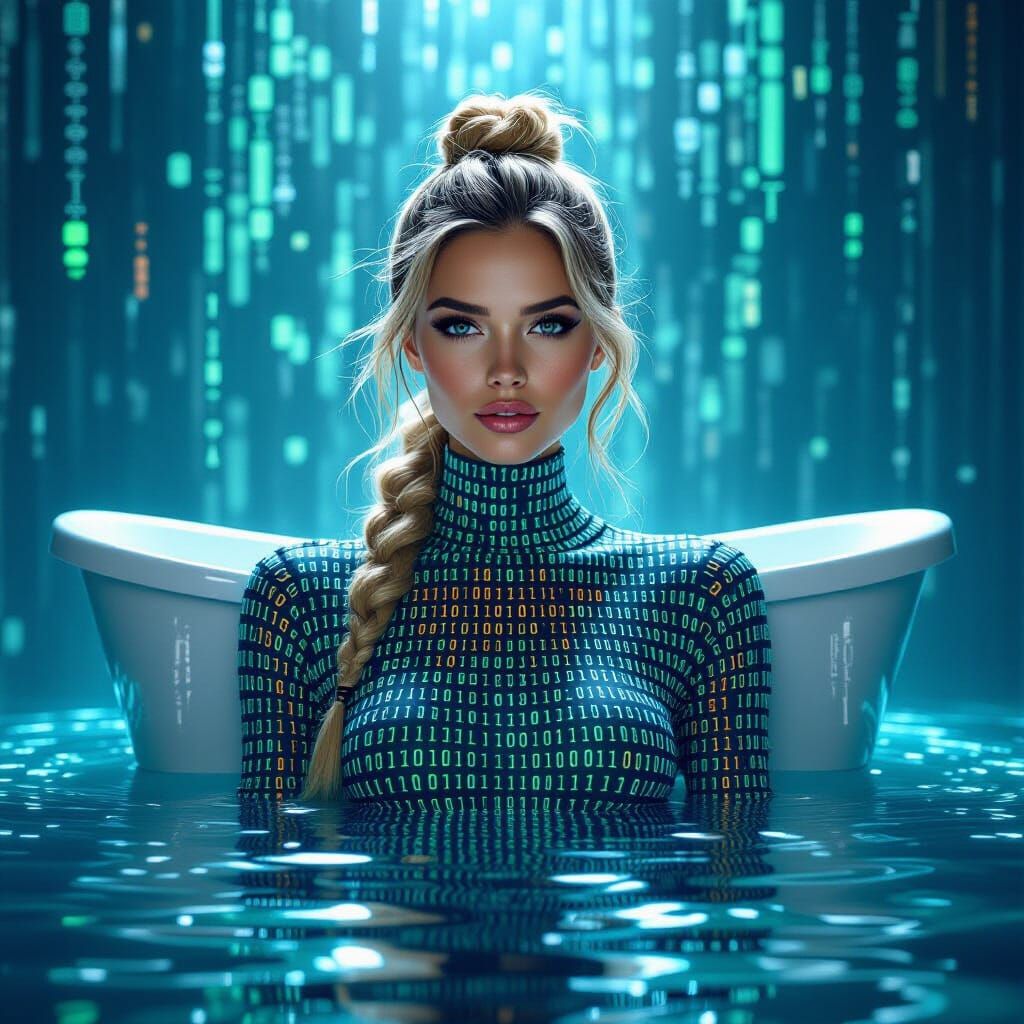 3D Digital Portrait of Scandinavian Fashionista in Binary Co...