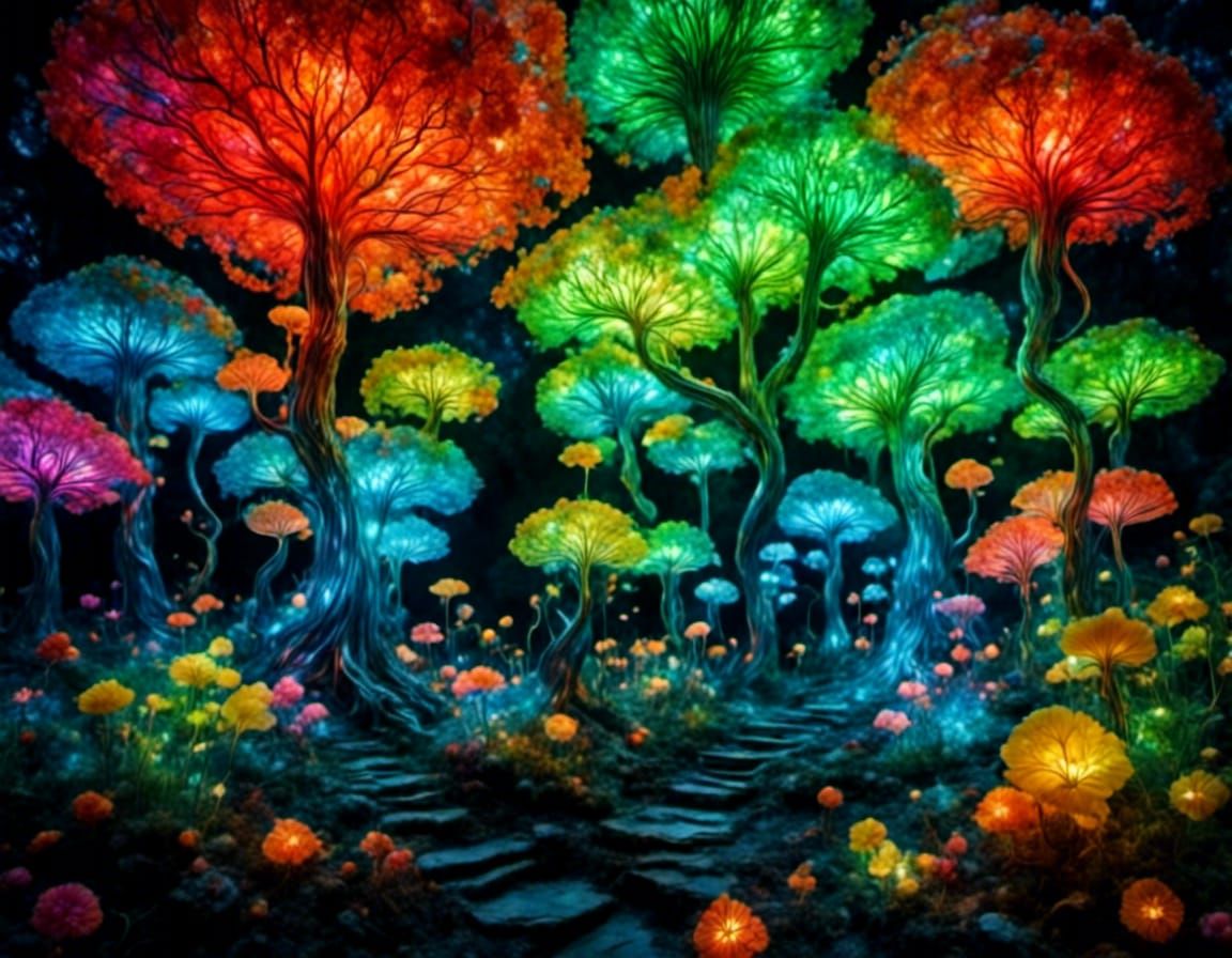 Psychedelic Tree with Glass and Sparkle Effects
