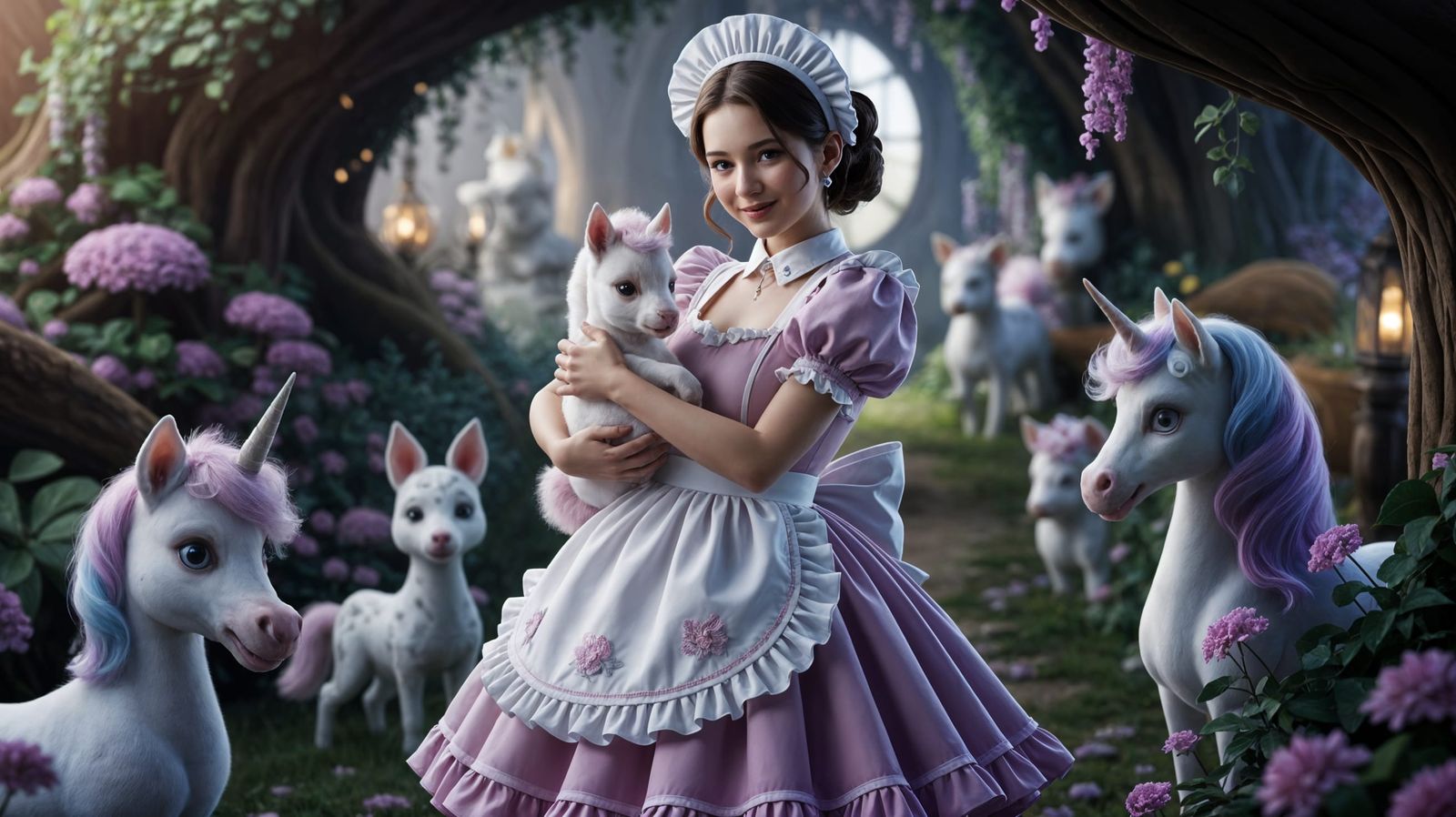 Cute Maid in Whimsical Forest Wonderland