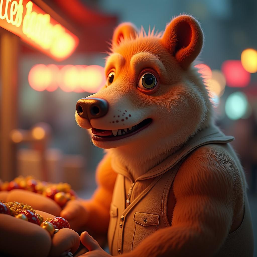 Anthropomorphic Hot Dog Selling Hot Dogs: Concept Art