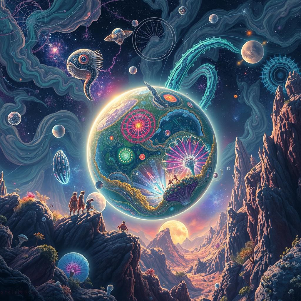 Iridescent Alien World in Holographic Astral Illustration
