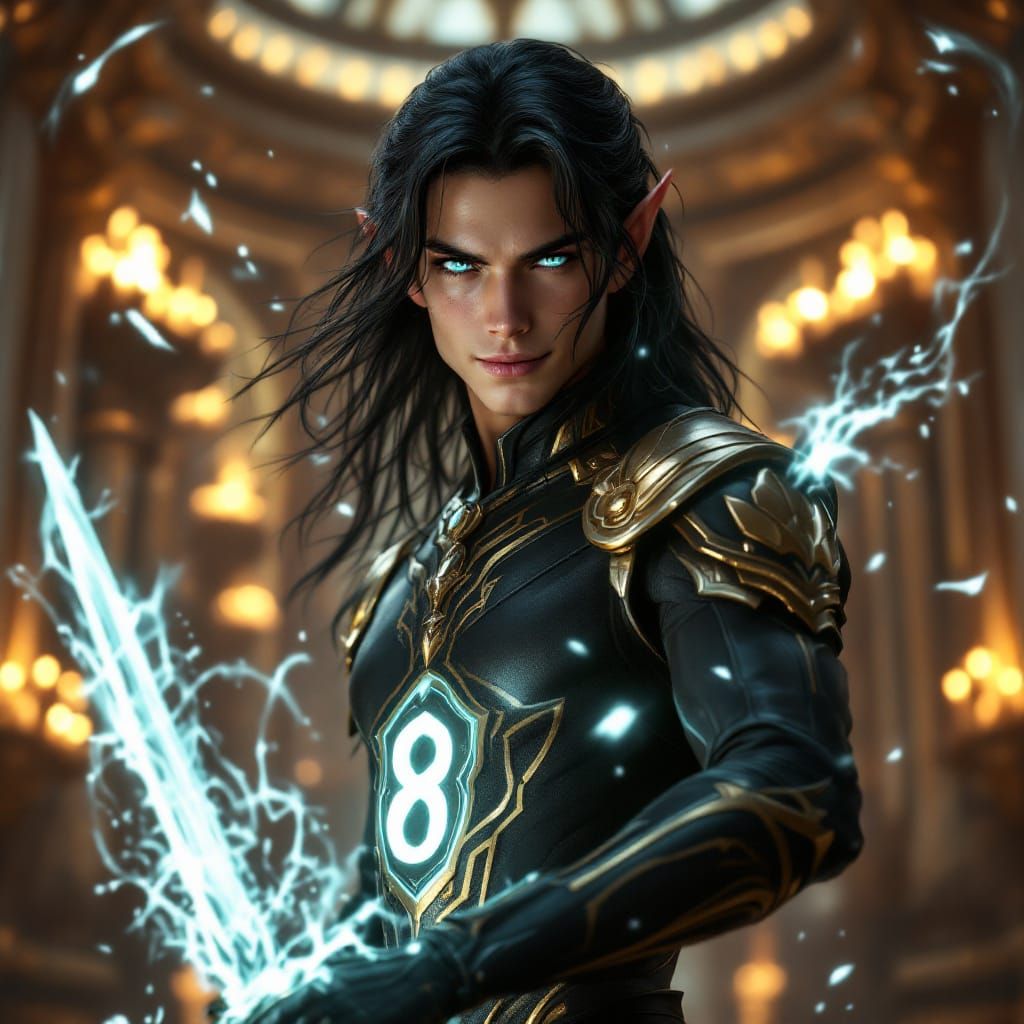 Elf Warrior Casts Magic in Palace Ballroom