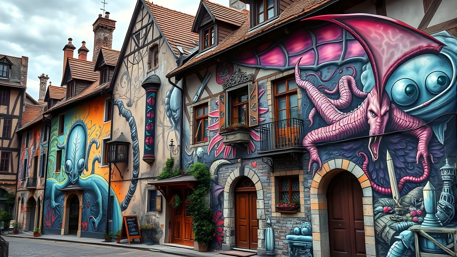 Surreal Street Art in Medieval Village