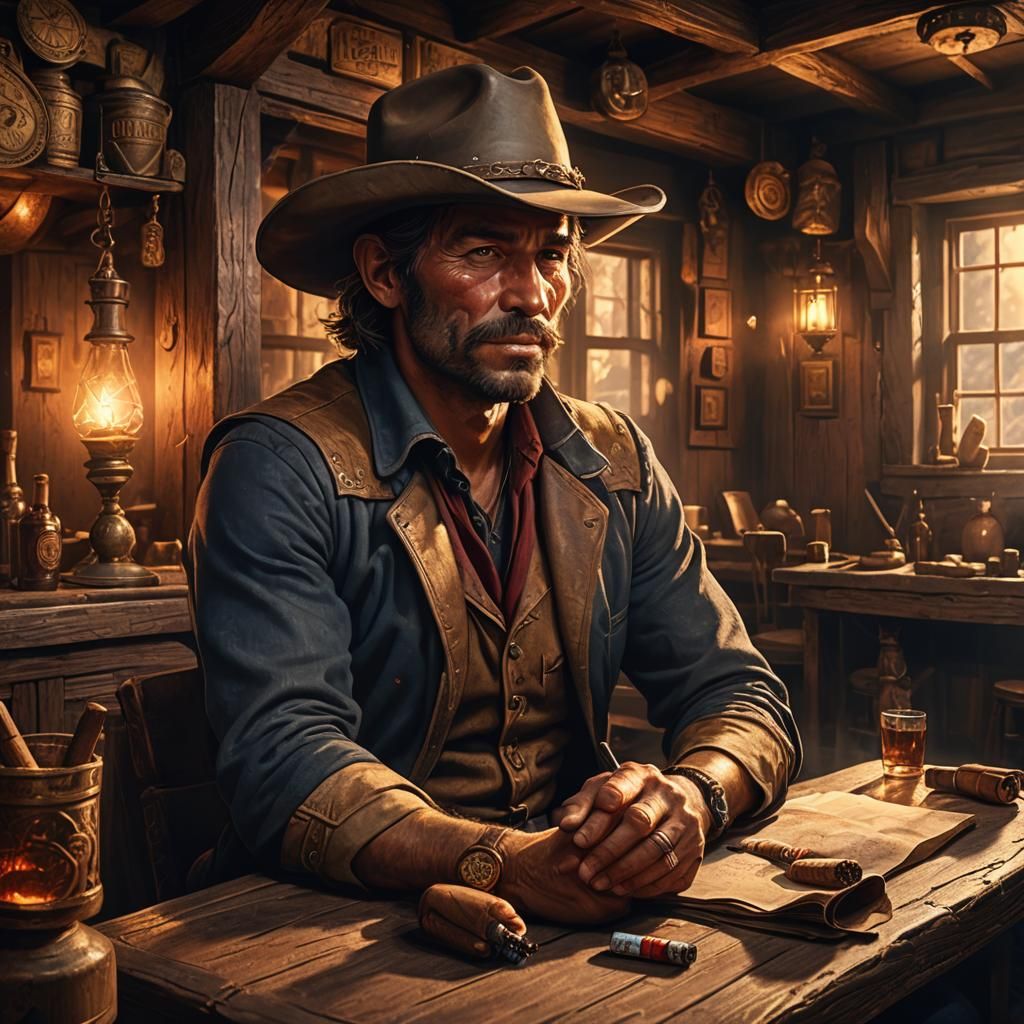 Cowboy Smoking Cigar in Mystical Tavern