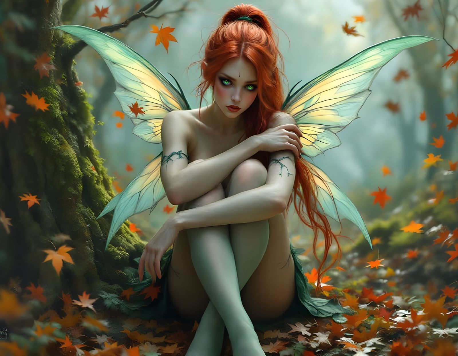 Ethereal Faerie in Autumn Dreamscape, Charcoal and Pastel St...
