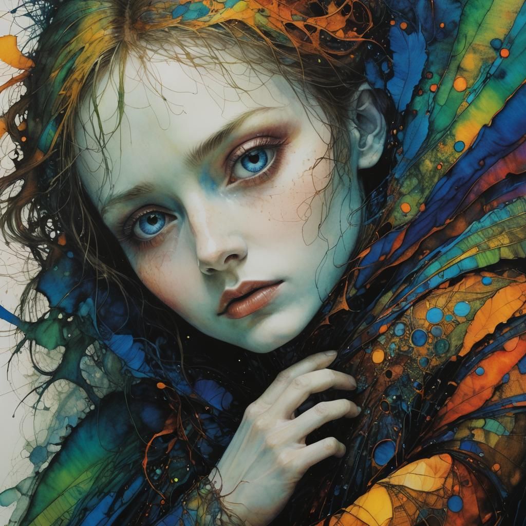 Abstract Polymorphic Color Line Design in Harry Clarke Style